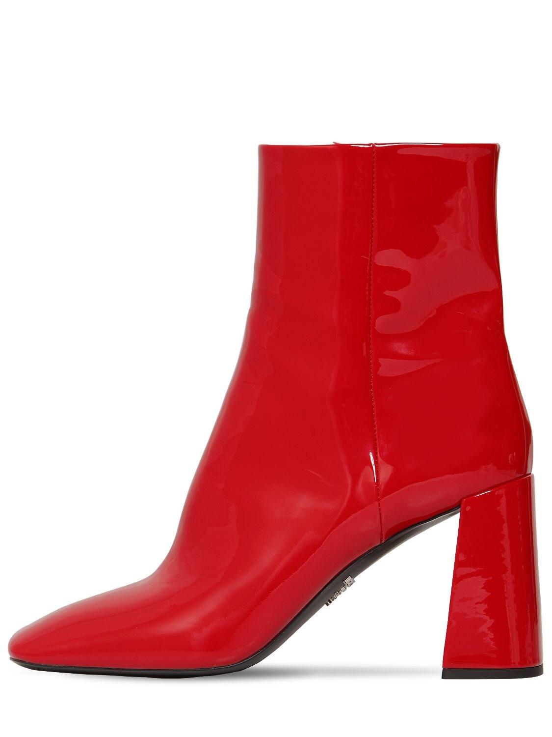 Prada 85mm Patent Leather Ankle Boots in Red - Lyst