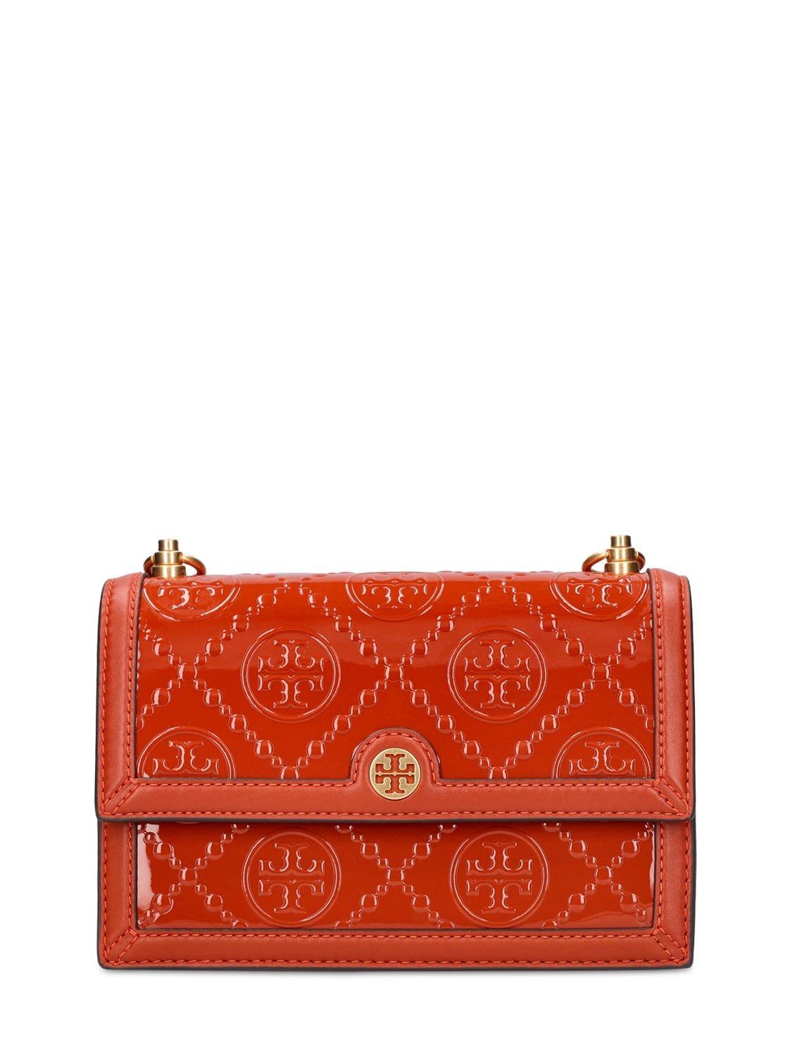 Tory Burch Small T Monogram Patent Embossed Bag in Red Lyst