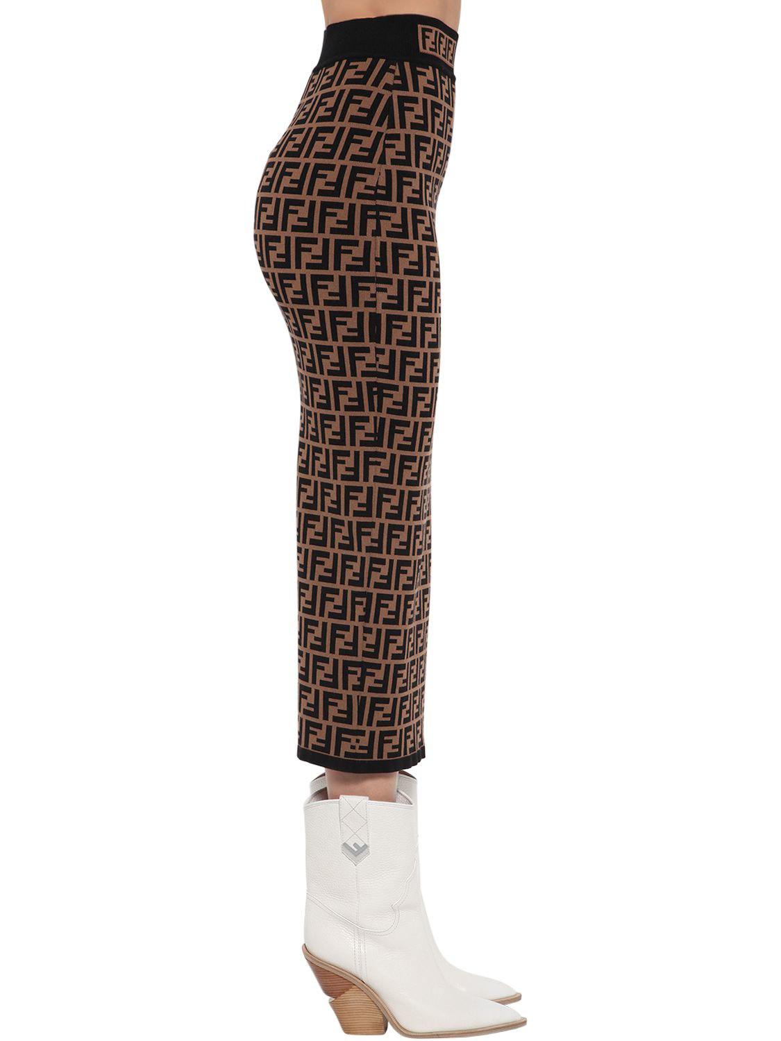 Fendi Logo Printed Knit Skirt in Brown | Lyst