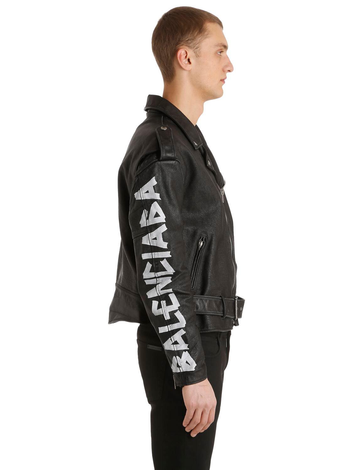 Veste Biker En Cuir Effet Peint Balenciaga pour homme en coloris