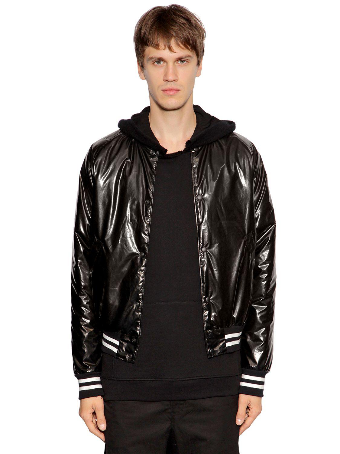RTA Synthetic Logo Embroidered Shiny Bomber Jacket in Black for Men - Lyst