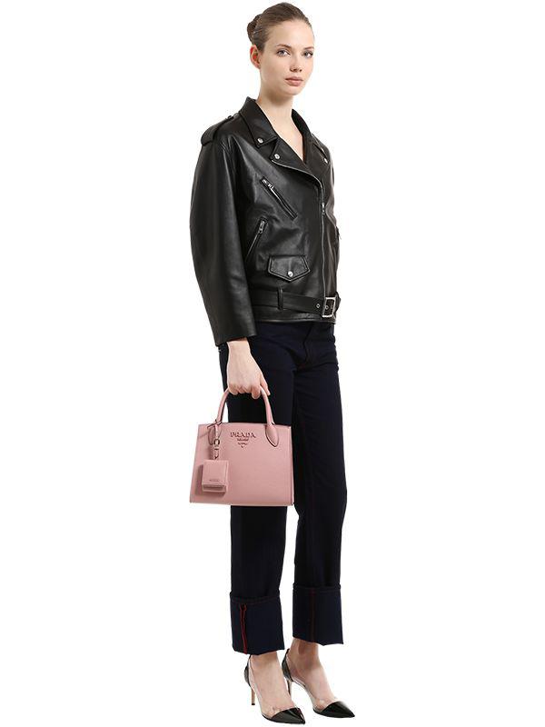 Prada Ladies Pink Monochrome Saffiano Leather Shoulder Bag - Small