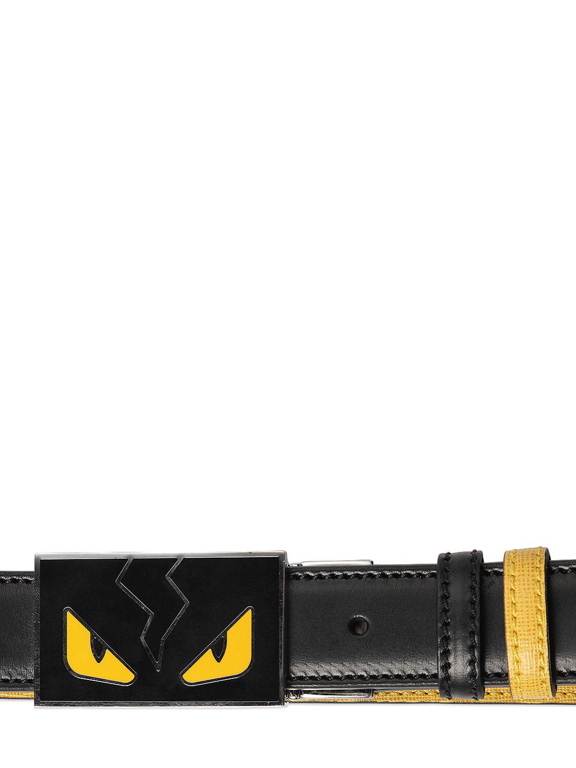 Fendi Monster Reversible Leather Belt in Black for Men | Lyst