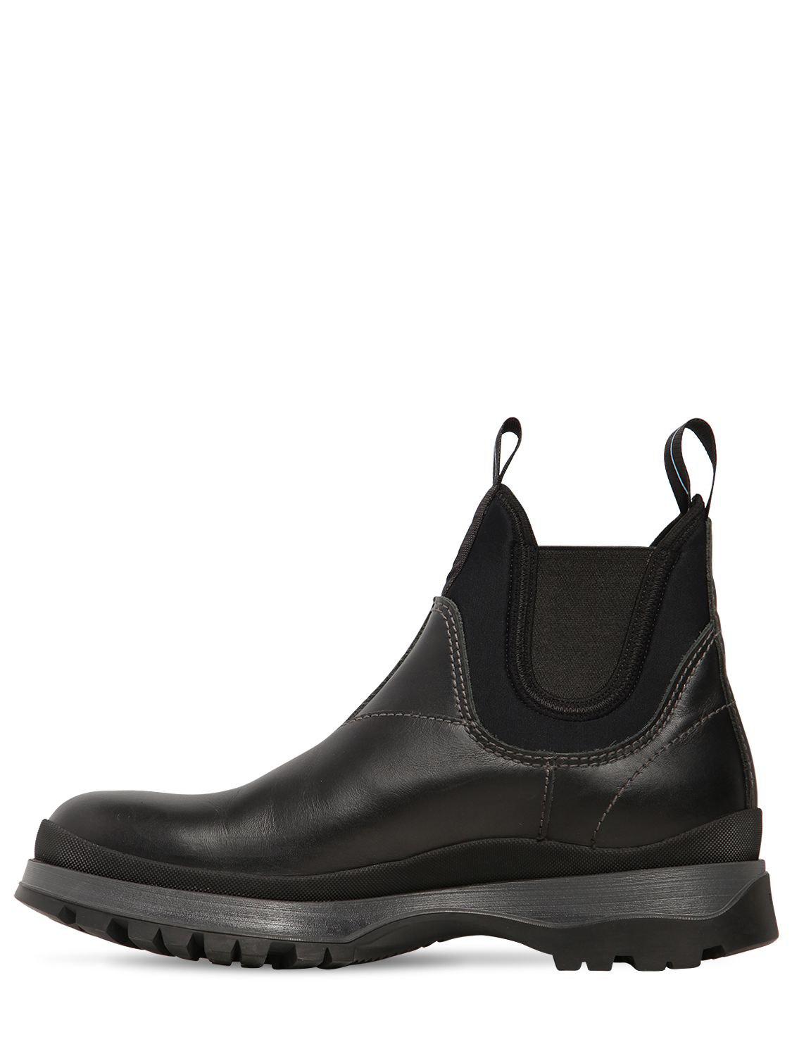 Prada Leather & Neoprene Chelsea Boots in Black for Men - Lyst