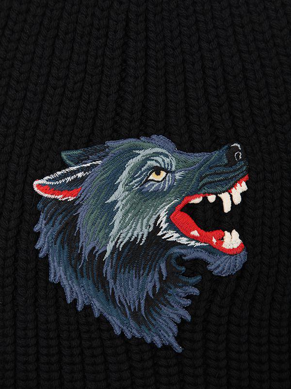 Gucci Wolf Patch Wool Knit Beanie in Black for Men - Lyst