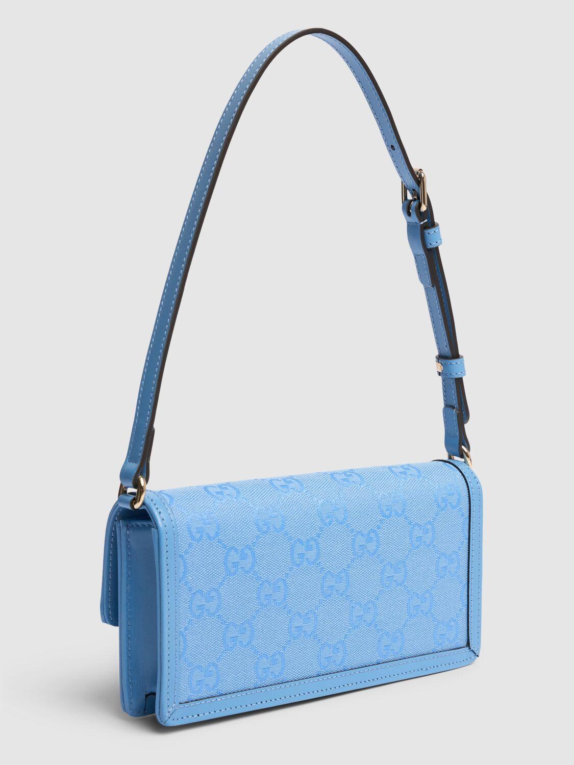 Gucci Mini Luce Leather Canvas Shoulder Bag in Blue Lyst