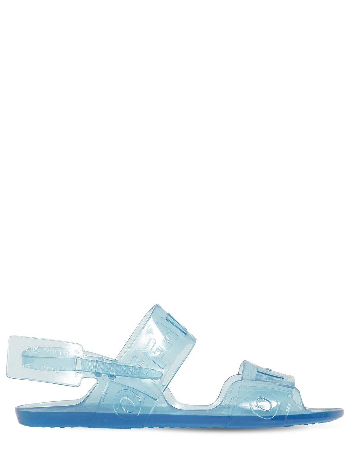 off white jelly sandals blue