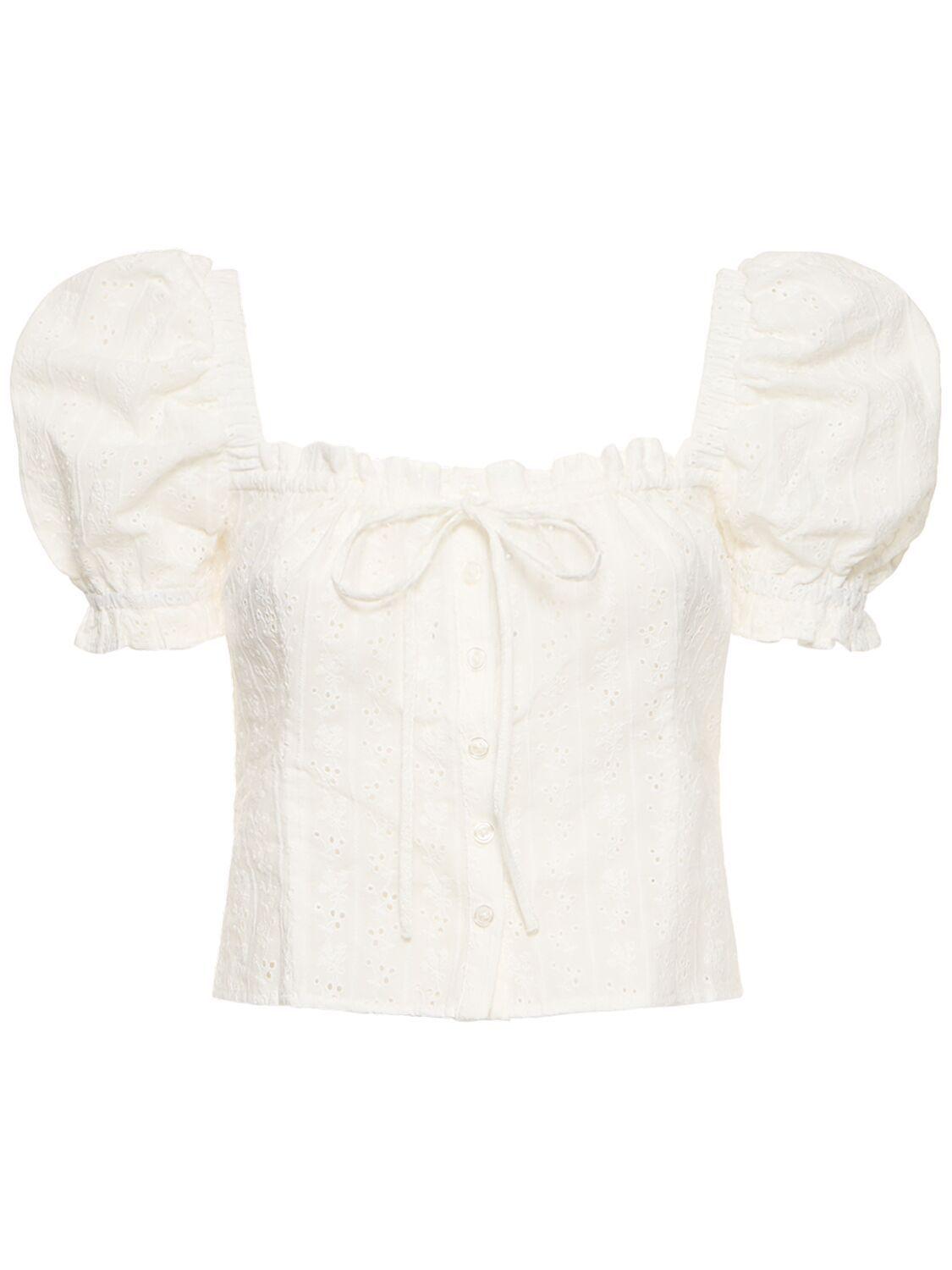 We Wore What Cotton Eyelet Lace Puff Sleeve Top in White | Lyst