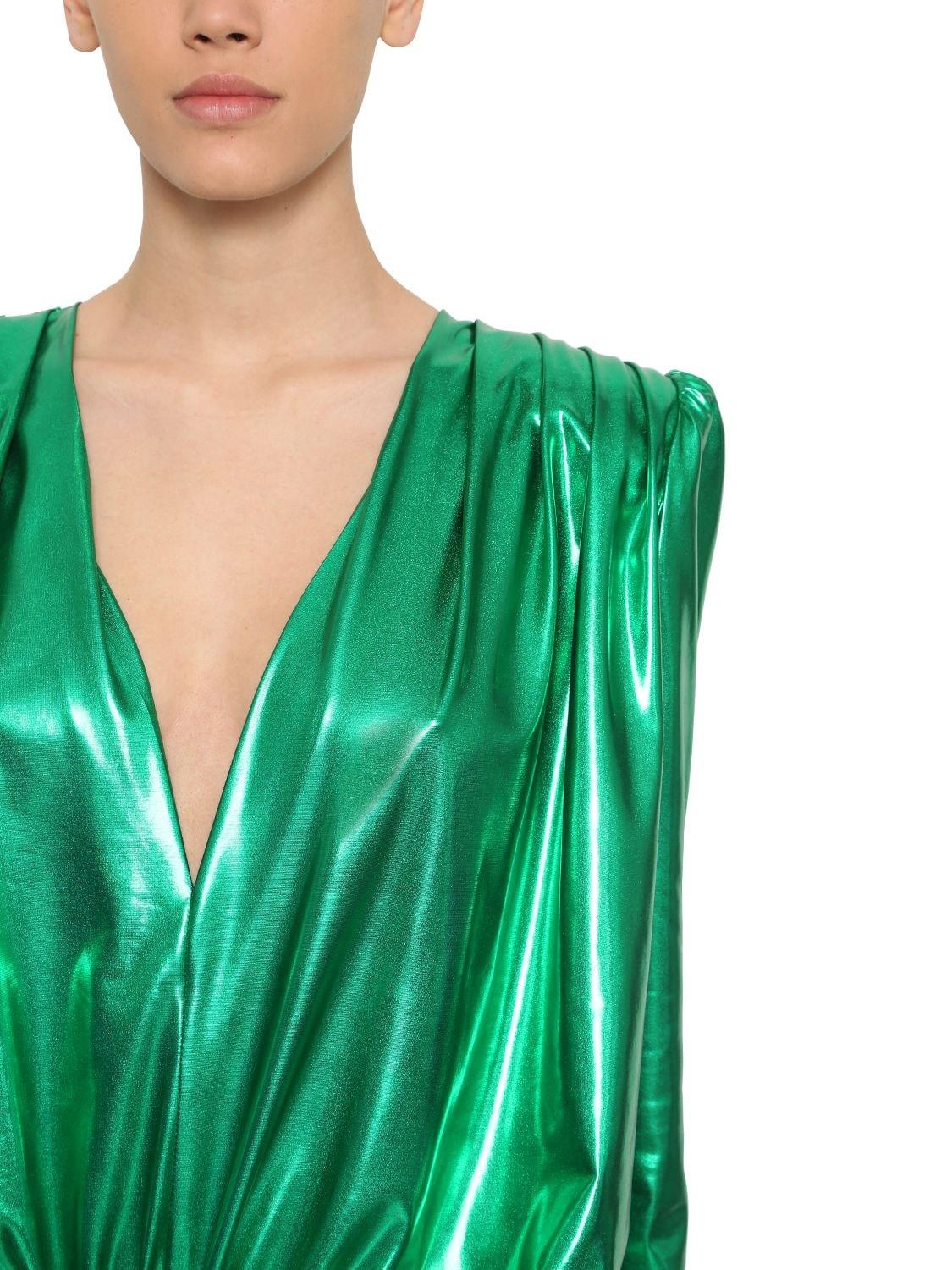 The Attico Metallic Draped Mini-dress in Green | Lyst