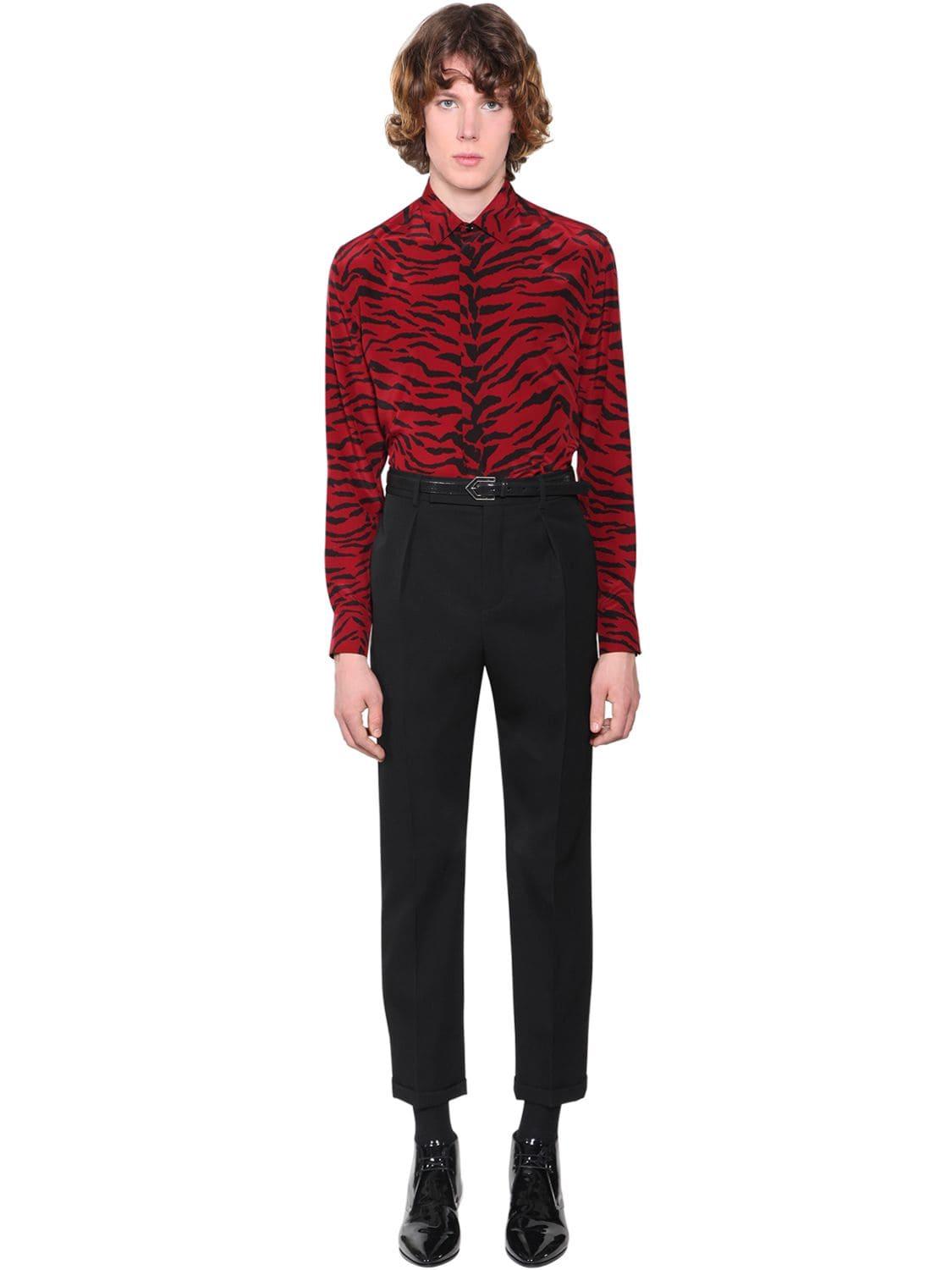 Saint Laurent Zebra Print Silk Shirt in Red/Black (Red) for Men | Lyst