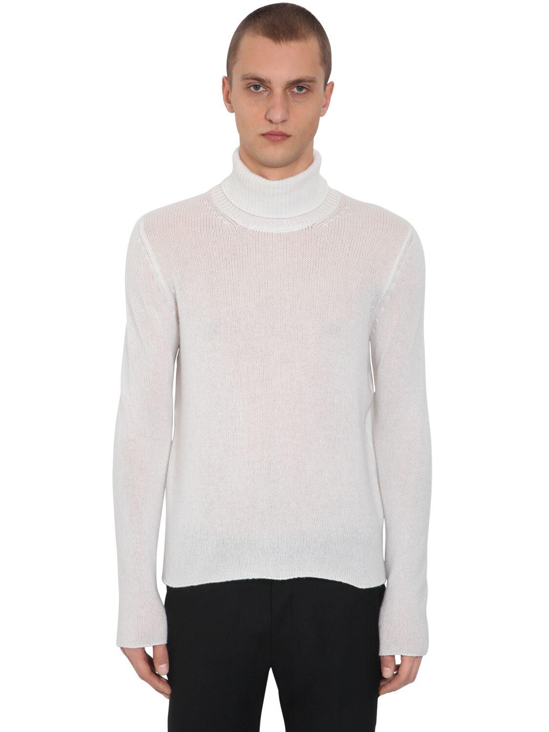 Bottega Veneta Cashmere Knit Turtle Neck Sweater in White for Men - Lyst