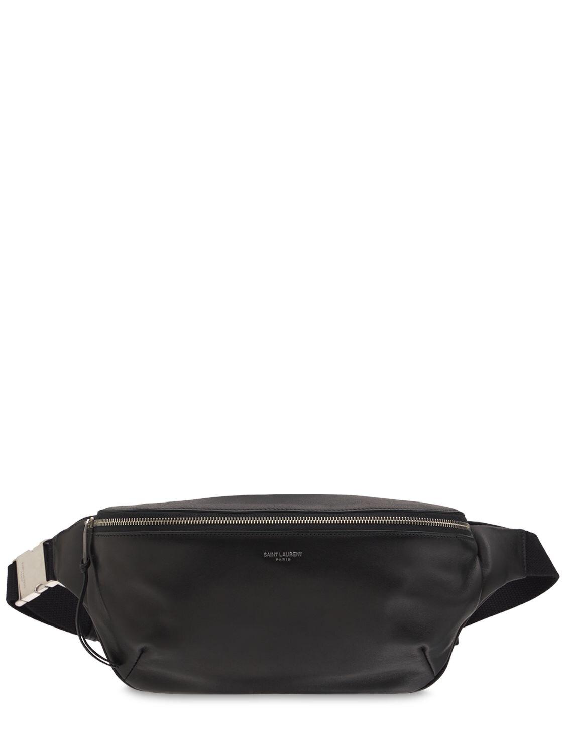Saint Laurent Cassandre Leather Belt Bag in Black for Men