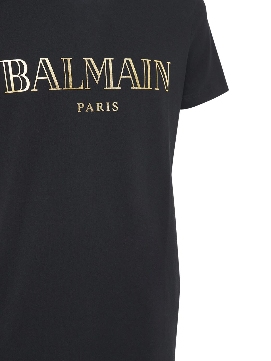 Balmain Printed Logo Cotton Jersey T-shirt in Black/White (Black) for ...