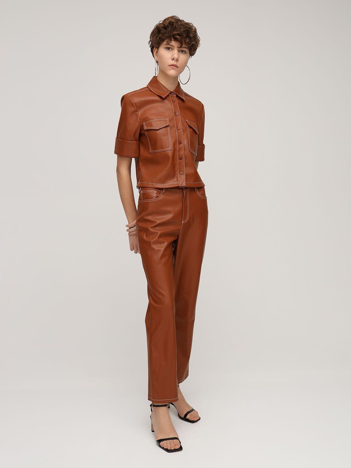 STAUD Rue Faux Leather Shirt in Brown | Lyst