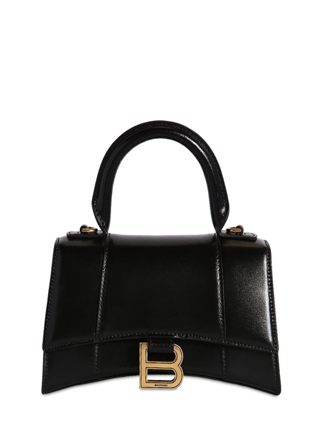 Balenciaga Xs Hourglass Smooth Leather Bag in Black | Lyst