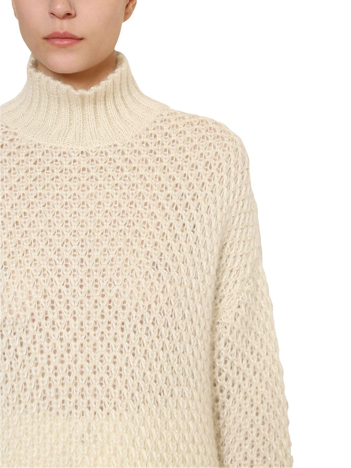Alberta Ferretti Superkid Mohair Blend Knit Sweater in White - Lyst