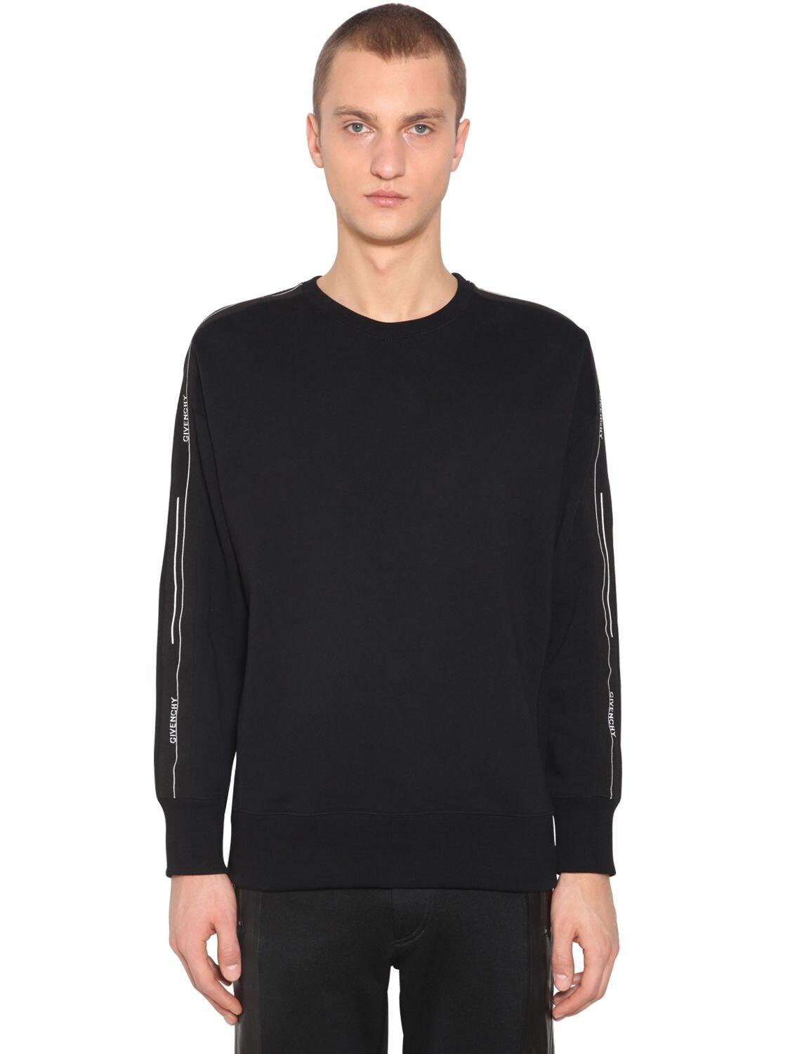 Givenchy Logo Tape Cotton Crewneck Sweatshirt in Black for Men - Lyst