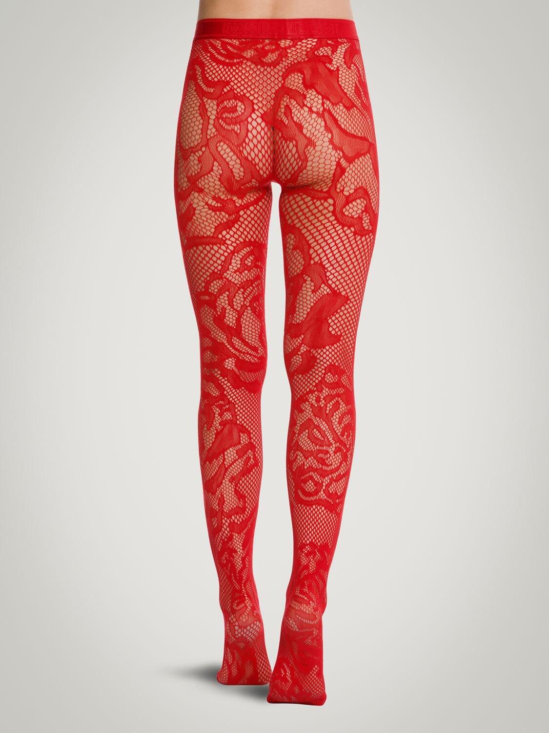 Wolford Rose Fishnet Tights in Red