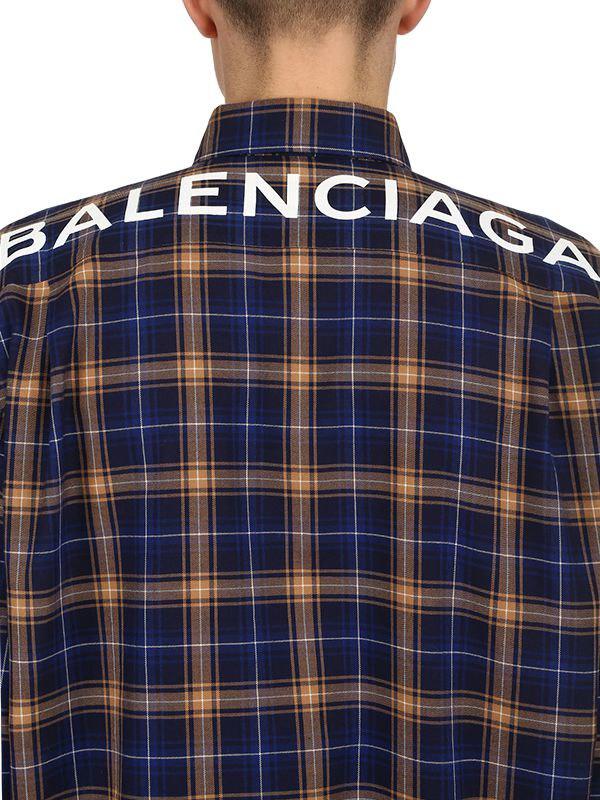 Balenciaga Back Logo Plaid Cotton Flannel Shirt in Blue/Orange (Blue) for  Men - Lyst