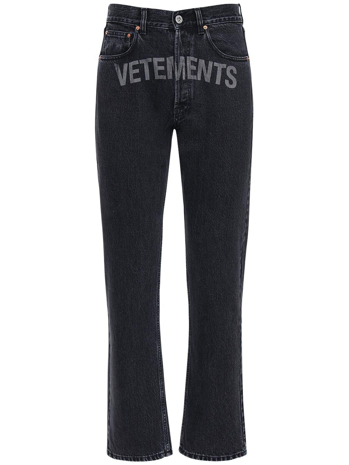 Vetements Logo Print Cotton Denim Jeans in Black for Men | Lyst