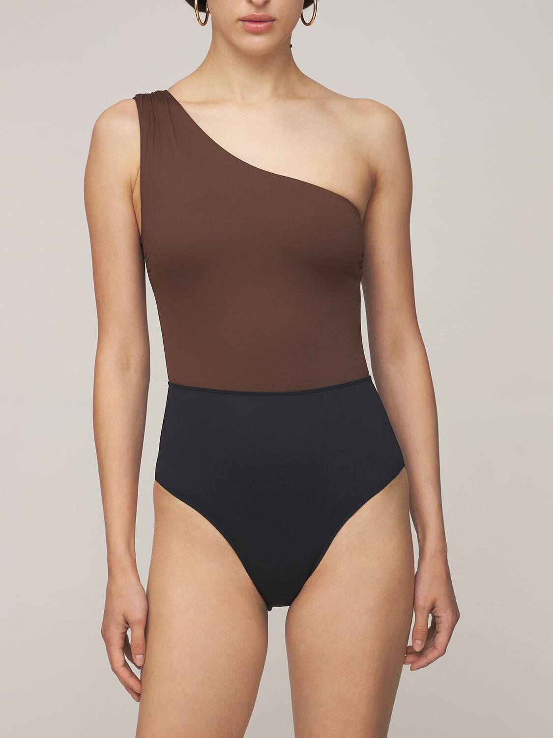 Max Mara One Shoulder One Piece Swimsuit in Brown | Lyst