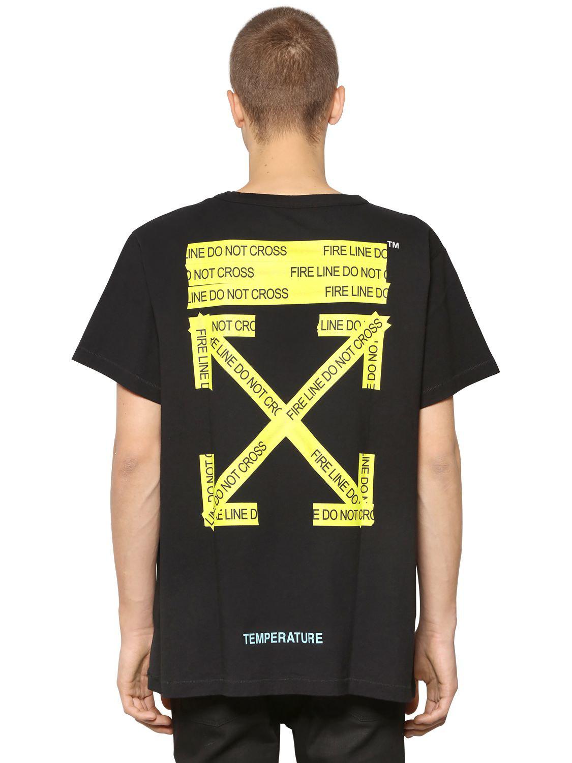 Off-White c/o Virgil Abloh Oversize Fire Line Tape Jersey T-shirt in Black  for Men | Lyst