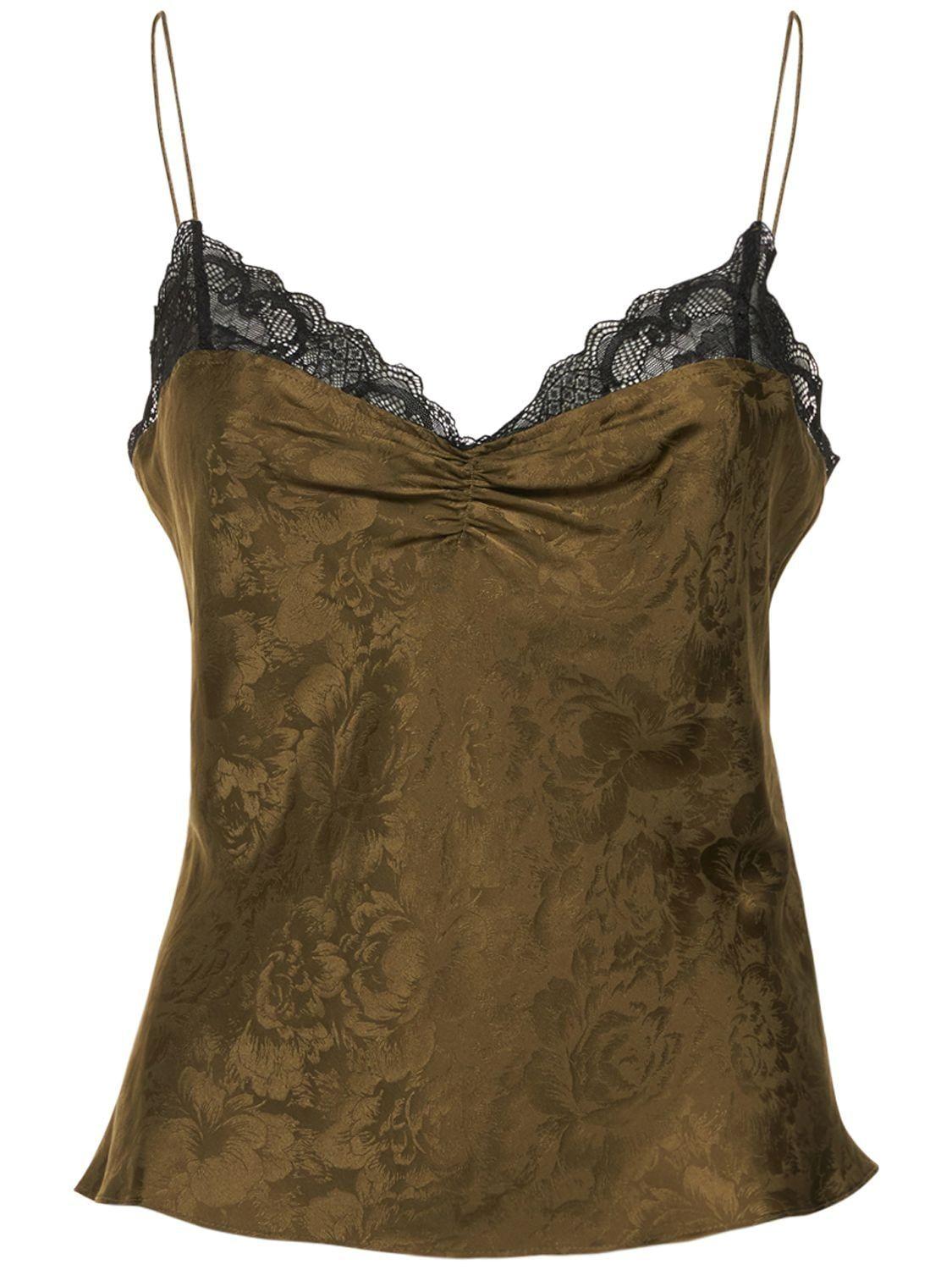 THE GARMENT Toulouse Silk Satin & Lace Top in Green | Lyst