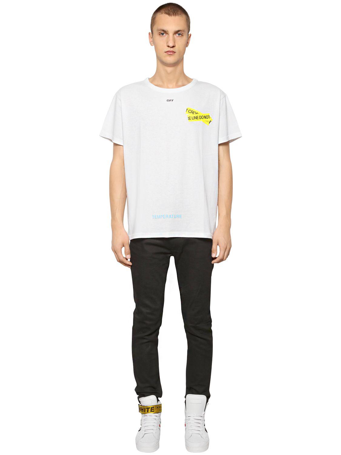 Off-White c/o Virgil Abloh Oversize Fire Line Tape Jersey T-shirt 