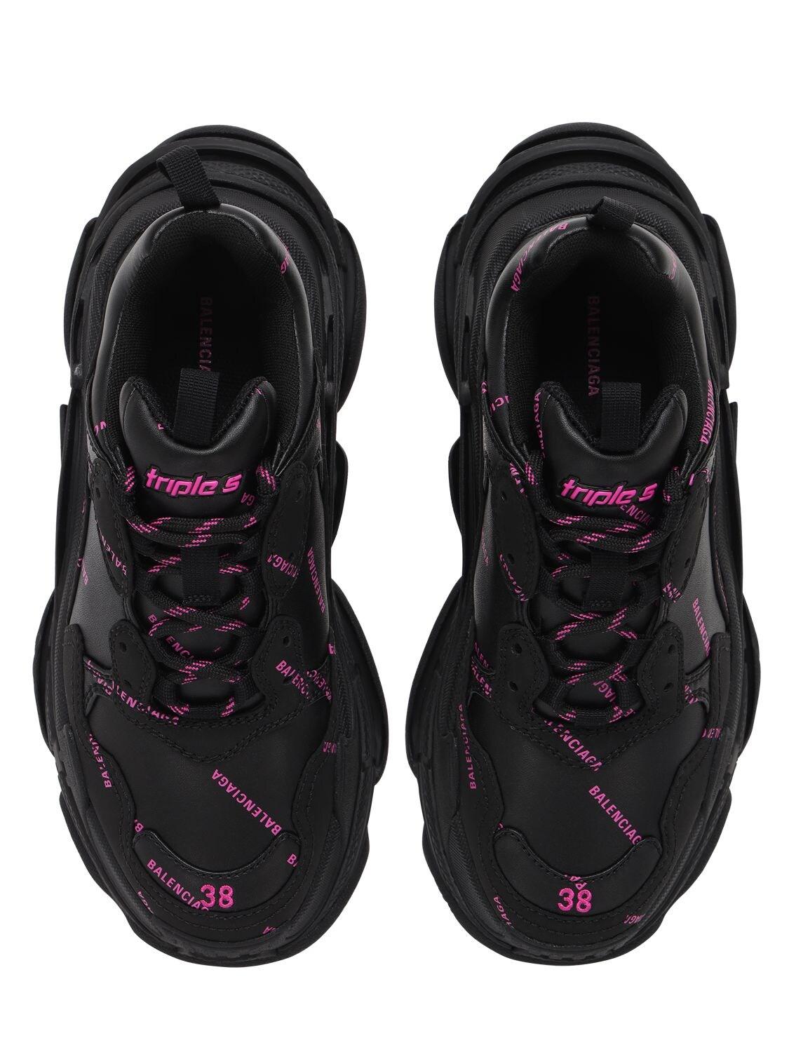 Balenciaga Triple S All Over Logo Sneakers Black/pink | Lyst