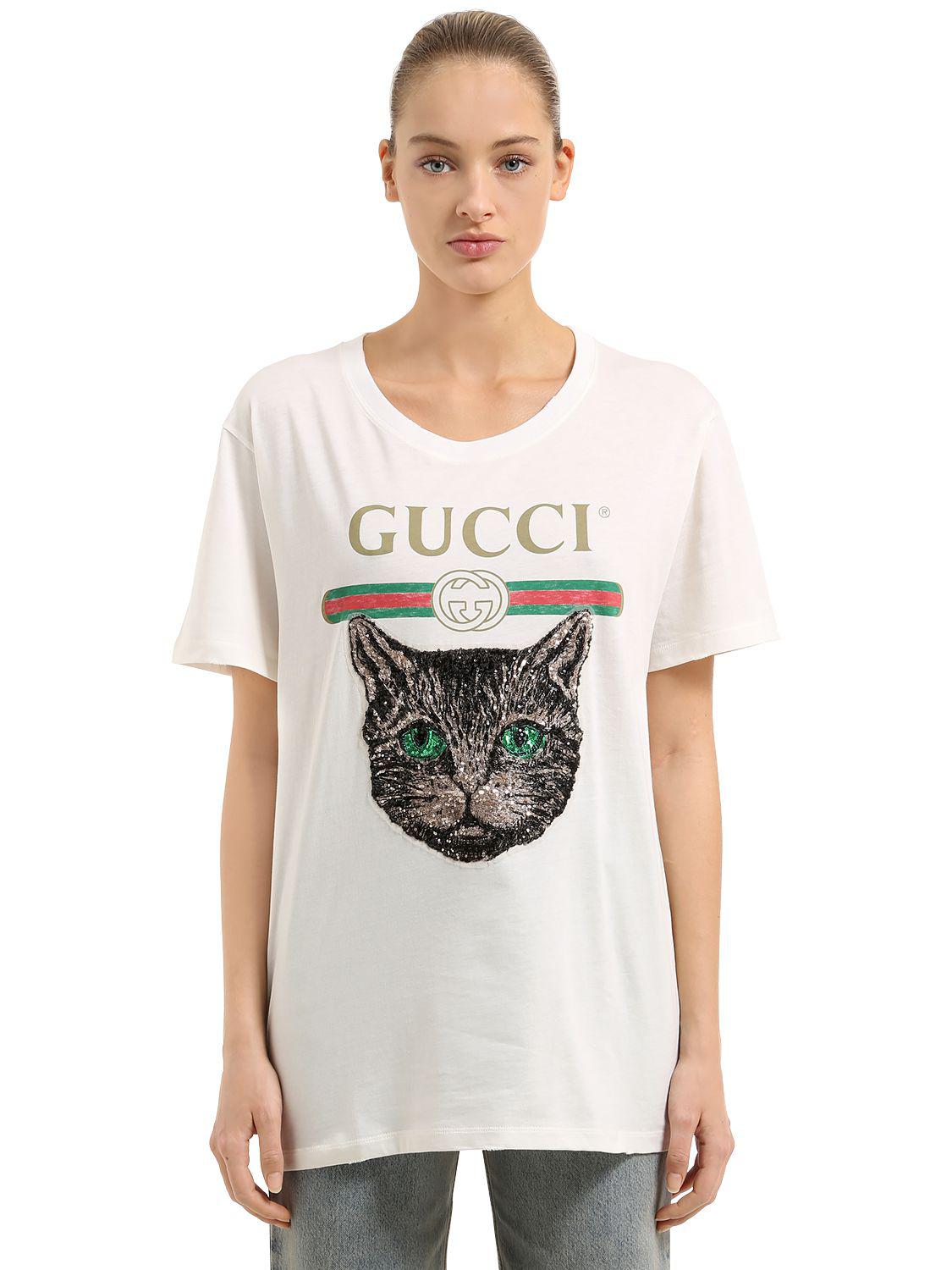 Gucci Logo T-shirt With Mystic Cat in White | Lyst