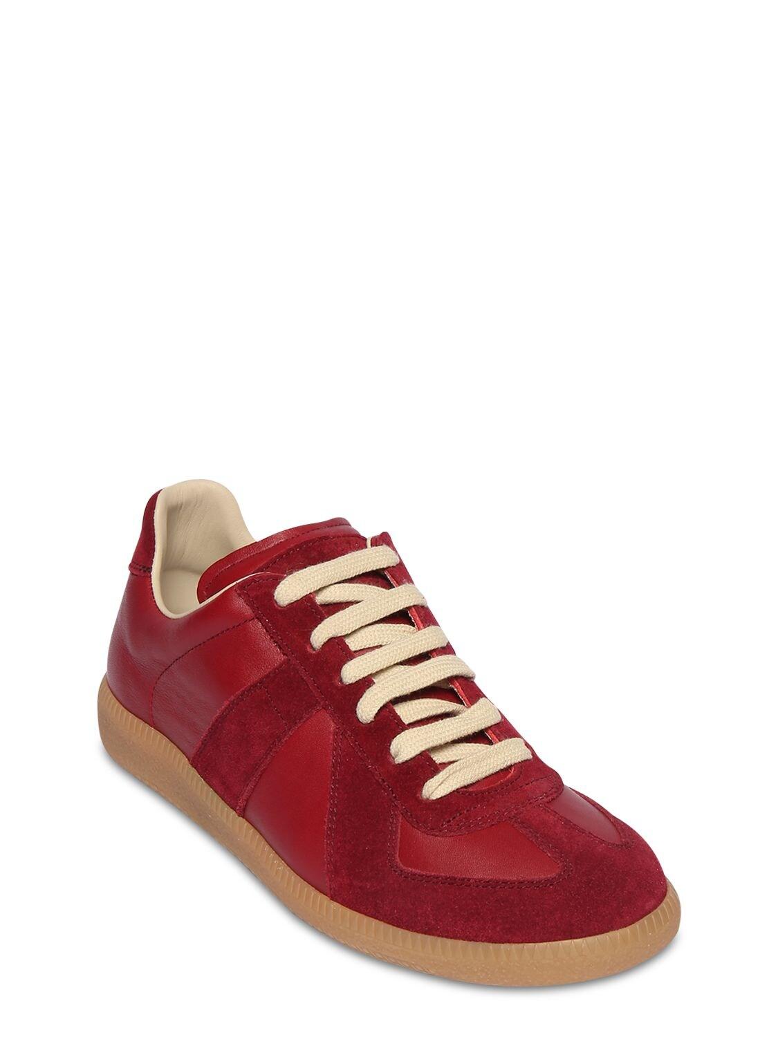 Maison Margiela 20mm Replica Leather & Suede Sneakers in Dark Red (Red ...