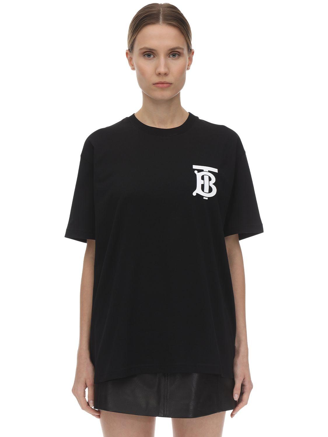 Burberry Oversize Tb Logo Cotton Jersey T-shirt in Black - Lyst