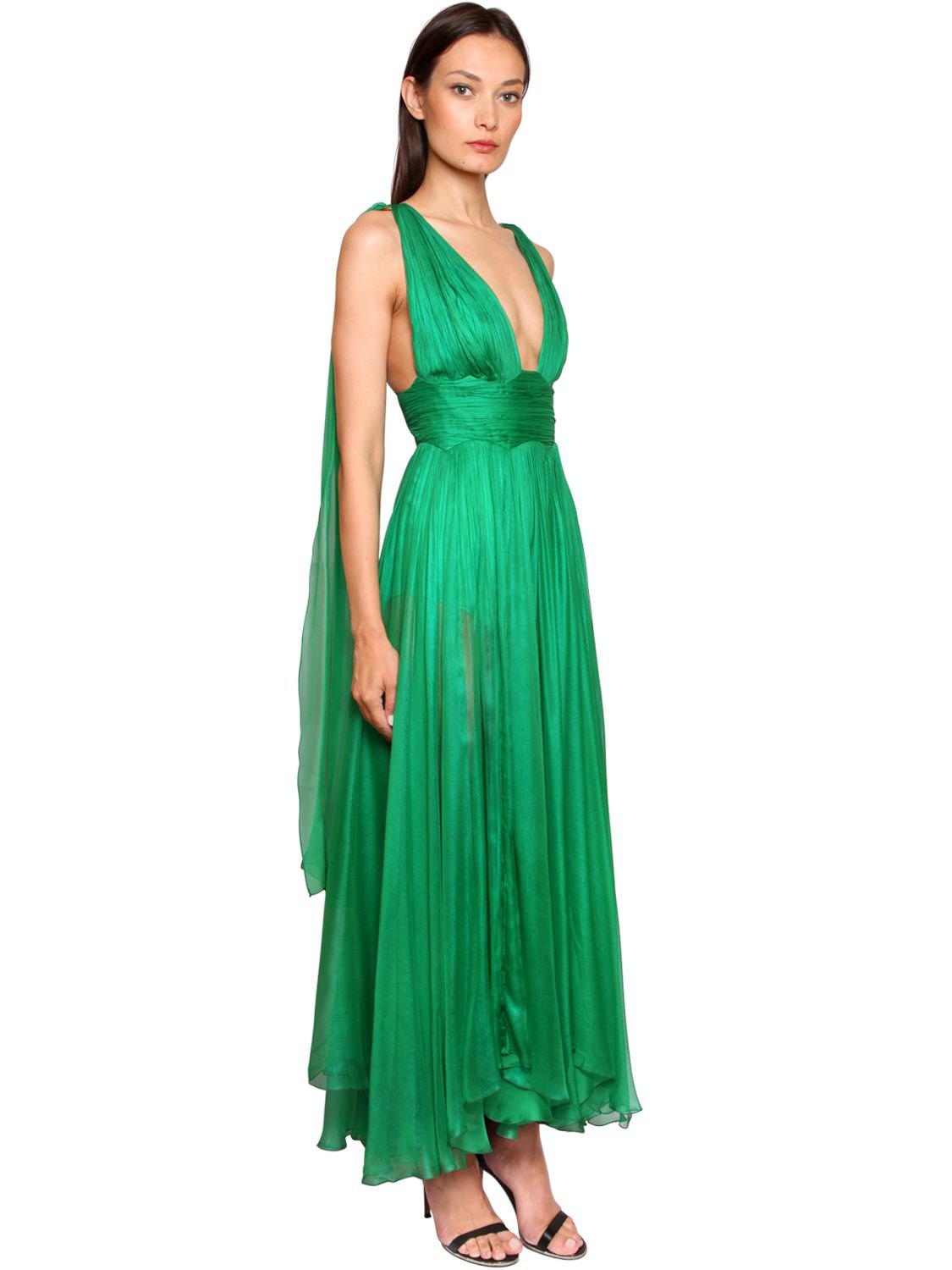 Vestido Largo De Muselina De Seda Metalizada Maria Lucia Hohan de Seda de  color Verde - Lyst