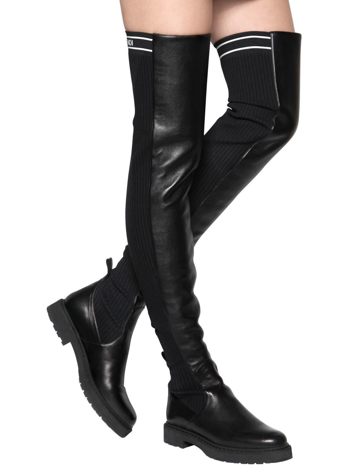 Fendi Leather Cuissard Boots in Black 