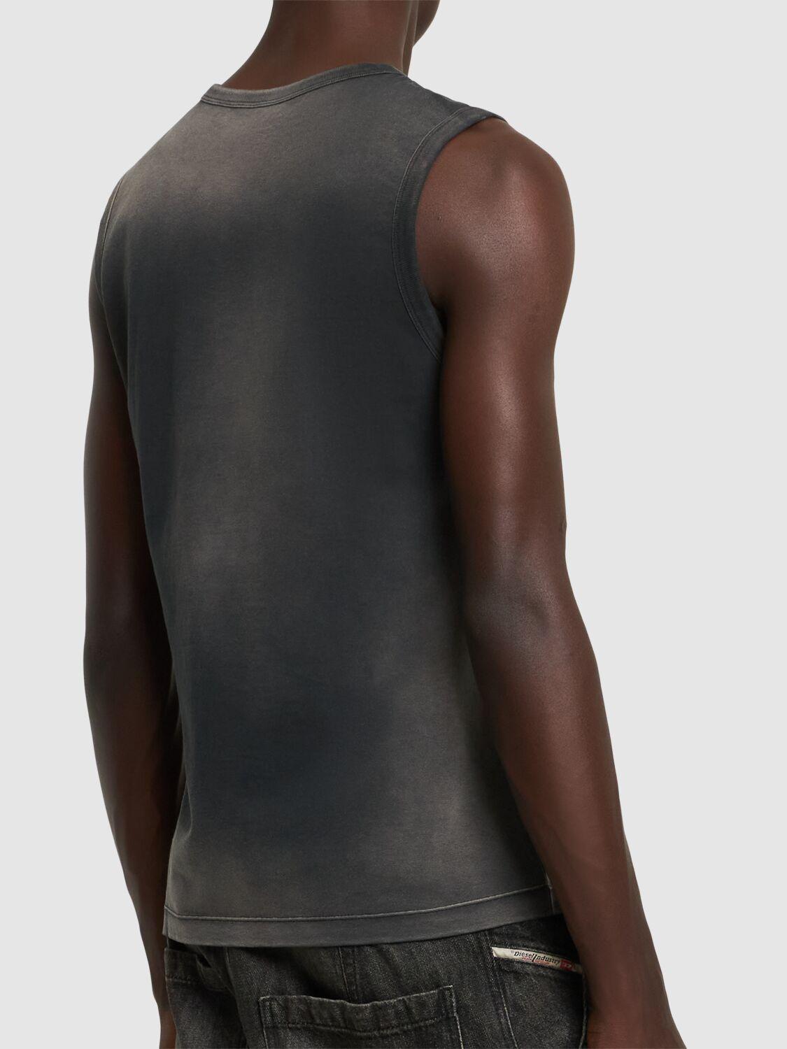 DIESEL T-Brico Faded Tank Top With Puffy Oval D in Black for DIESEL T-Brico Faded Tank Top With Puffy Oval D in Black for