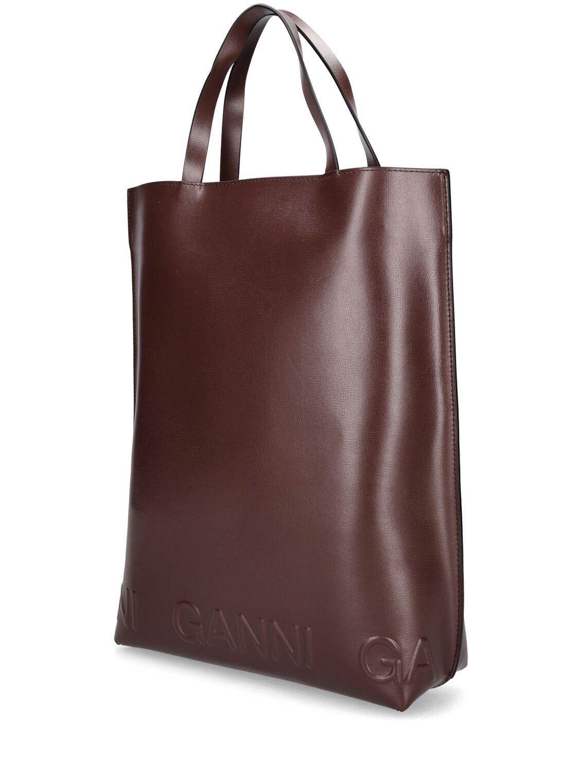 Ganni Medium Banner Recycled Leather Tote Bag in Brown | Lyst