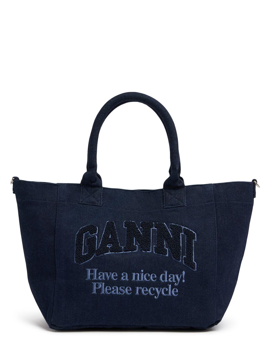 Ganni Small Easy Shopper Canvas Bag in Blue | Lyst