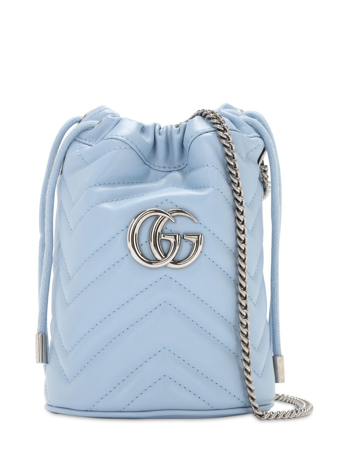 Gucci Mini Gg Marmont 2.0 Leather Bucket Bag in Light Blue (Blue) - Lyst