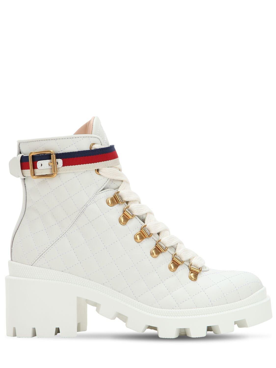 Gucci Quilted Leather Ankle Boot With Belt in White | Lyst