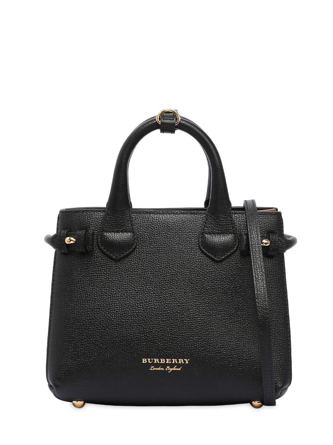 Burberry Baby Banner Leather & House Check Bag in Black | Lyst
