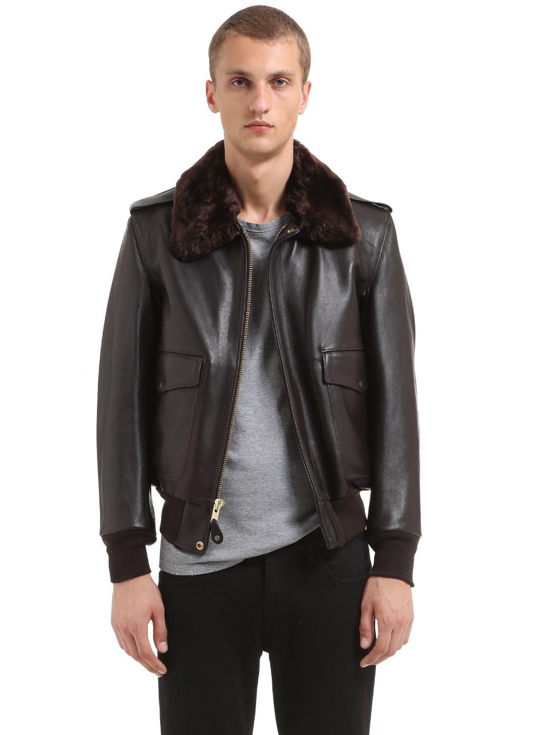 Schott Nyc Leather Flight Jacket W/ Collar in Dark Brown (Brown) for ...