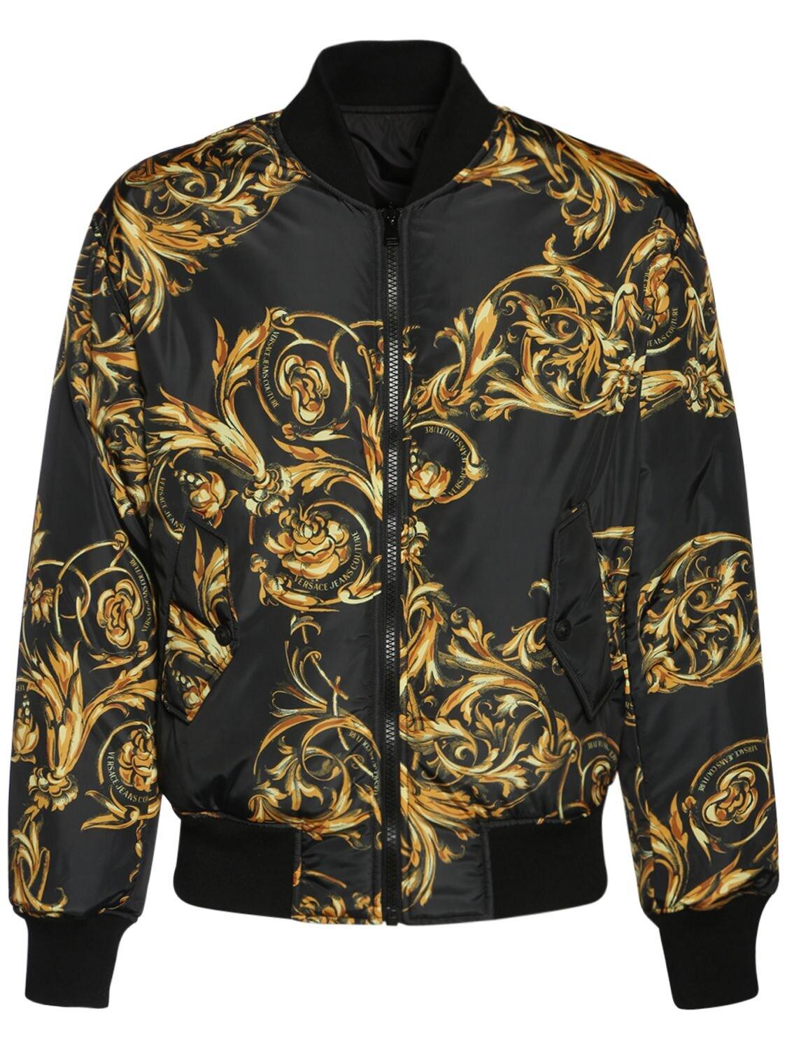 Versace Jeans Couture Reversible Garland Print Bomber Jacket in Black/Gold  (Black) for Men | Lyst