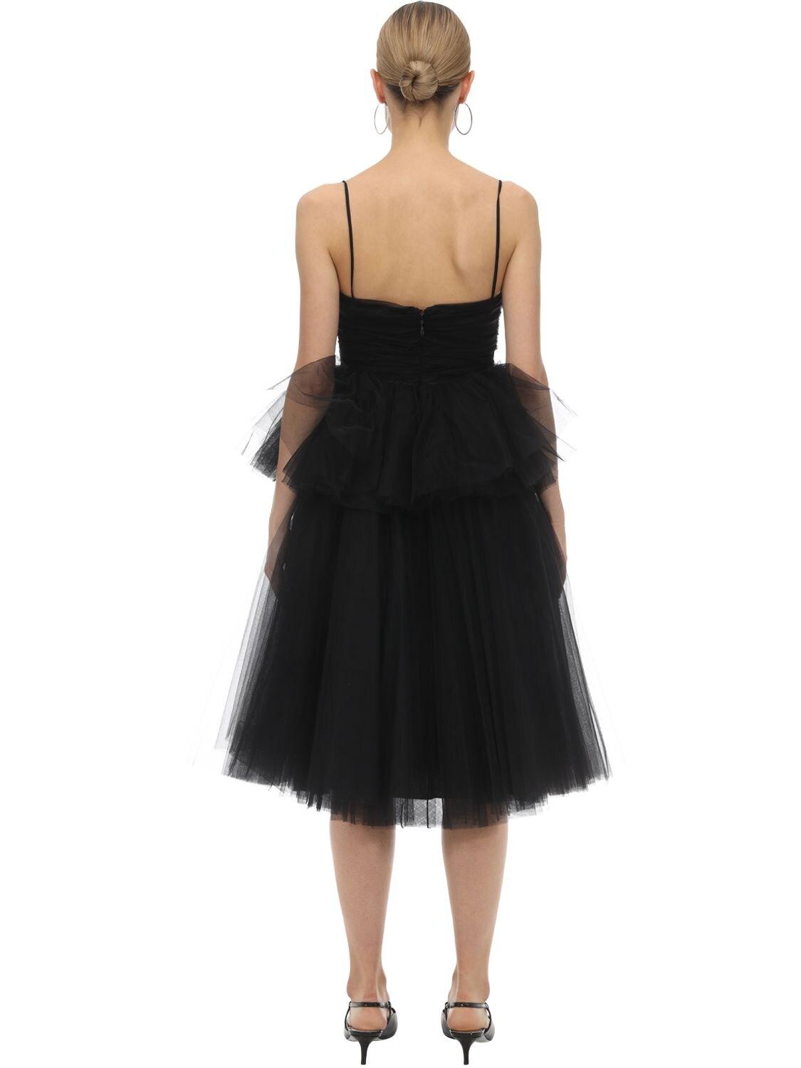 black tulle midi dress