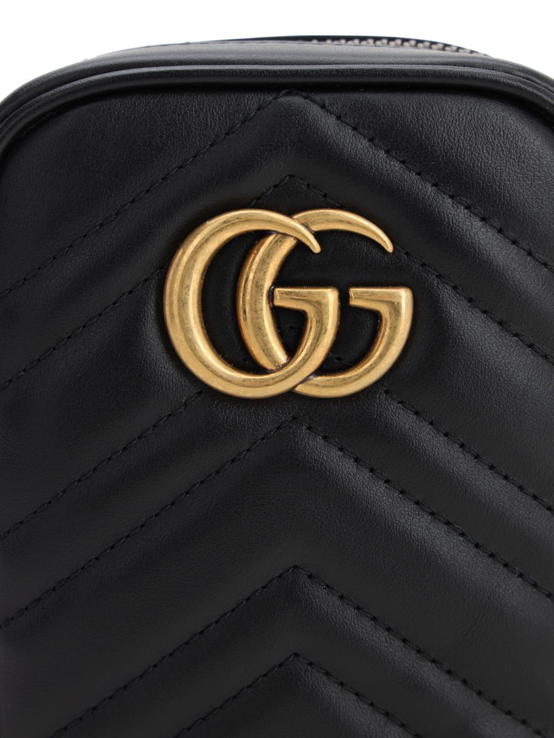 Gucci GG Marmont Mini Leather Shoulder Bag in Black | Lyst