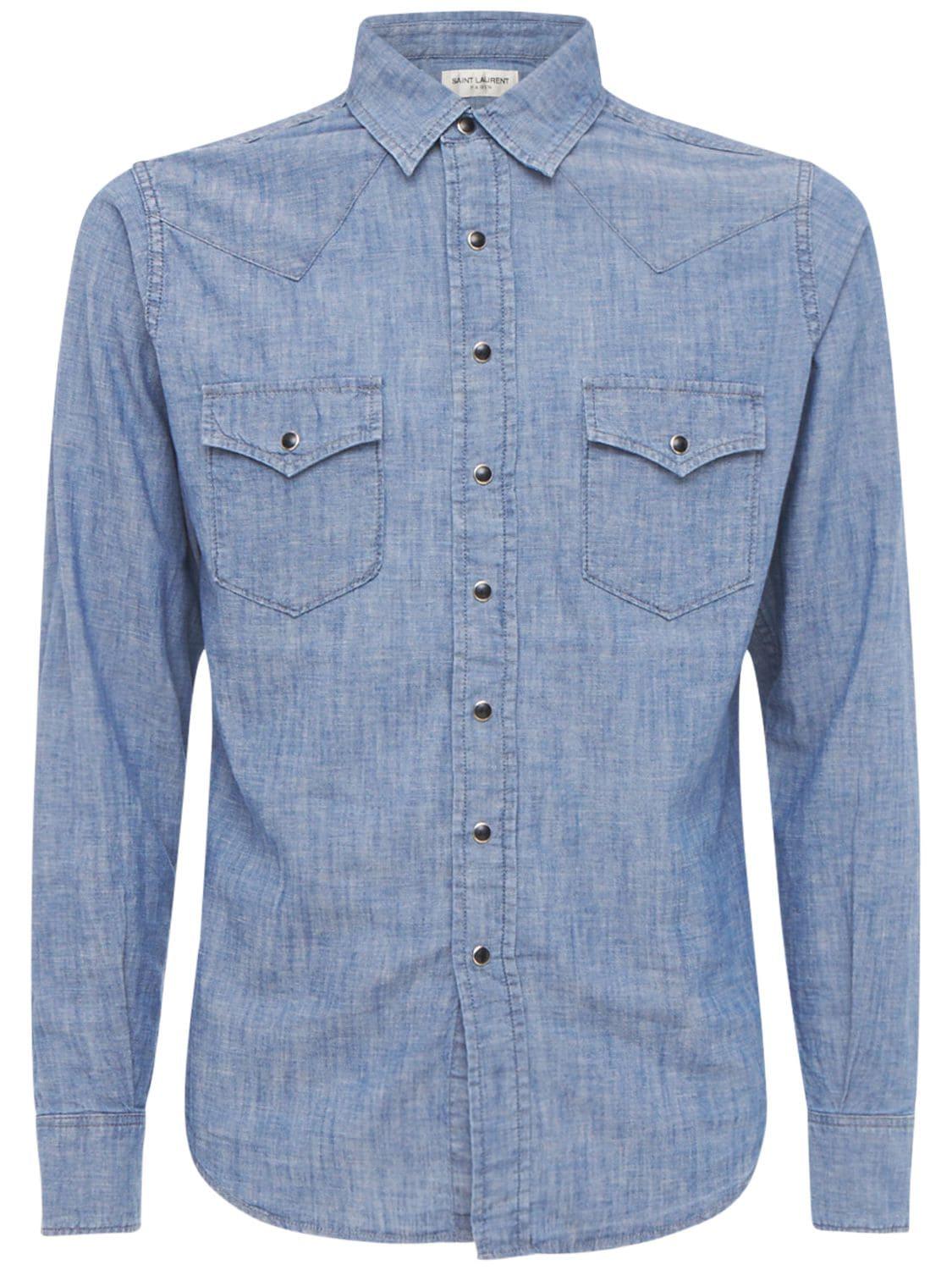 Saint Laurent Classic Western Cotton Linen Denim Shirt in Light Blue (Blue)  for Men - Lyst