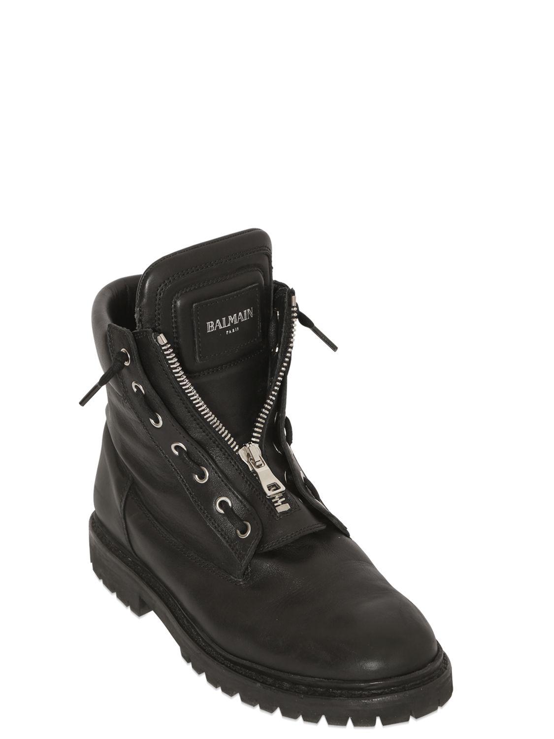 Leather Combat Boots in Black for Men | Lyst