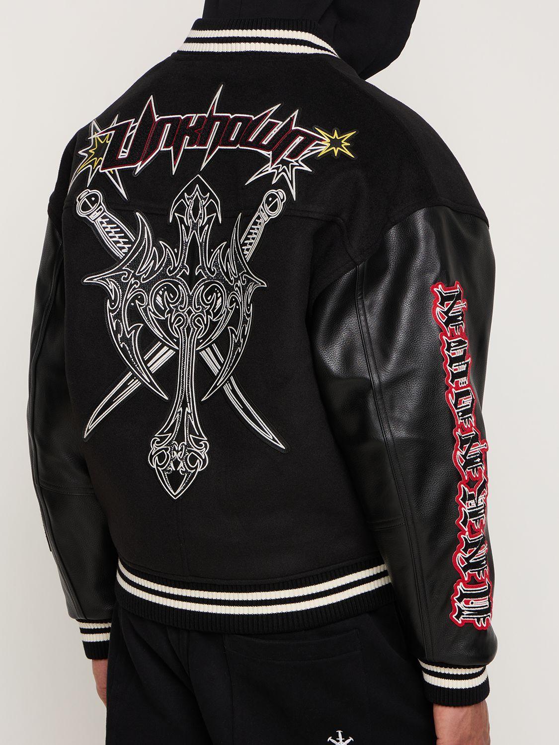 Unknown Logo Embroidered Tech Varsity Jacket in Black for Men 