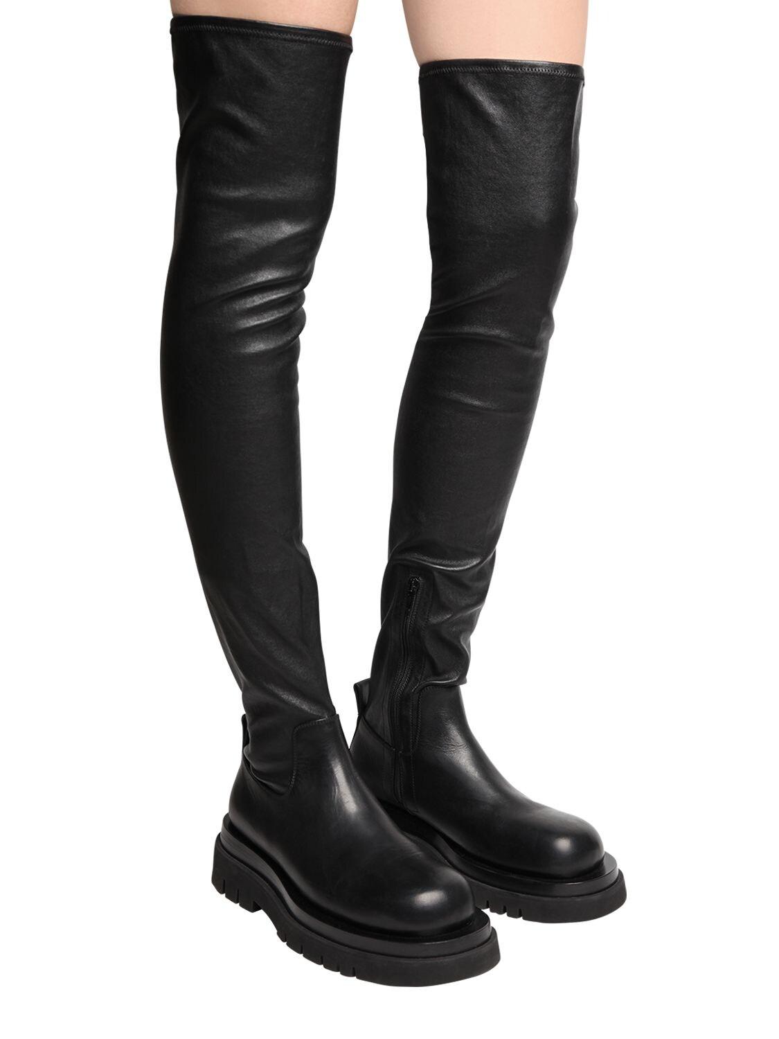 Bottega Veneta Rubber-trimmed Leather Over-the-knee Boots in Black | Lyst