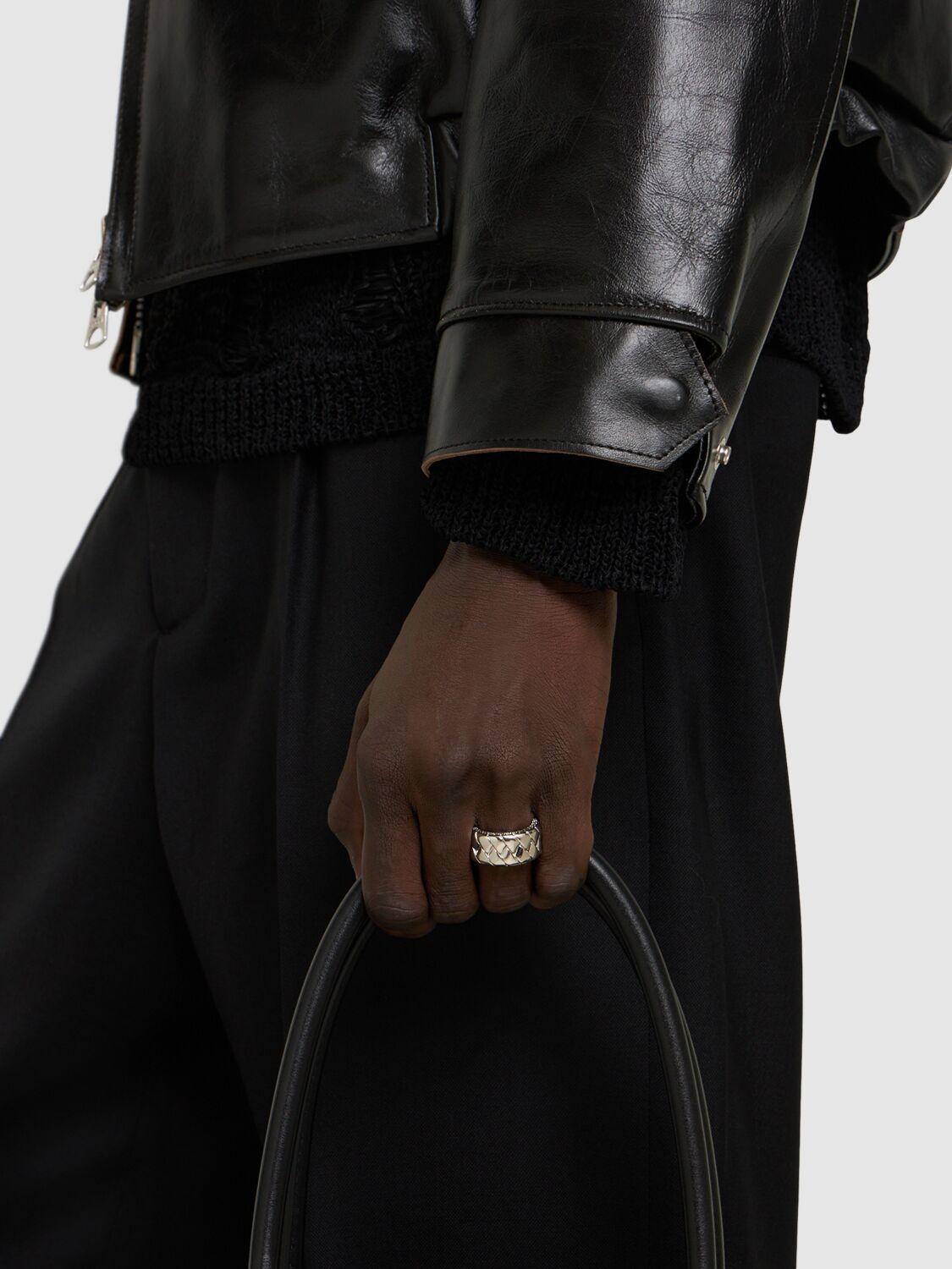 【VERSACE】メタルロゴリング VERSACE Greek Ring US size #8 Silver Metal Medusa Logo Motif