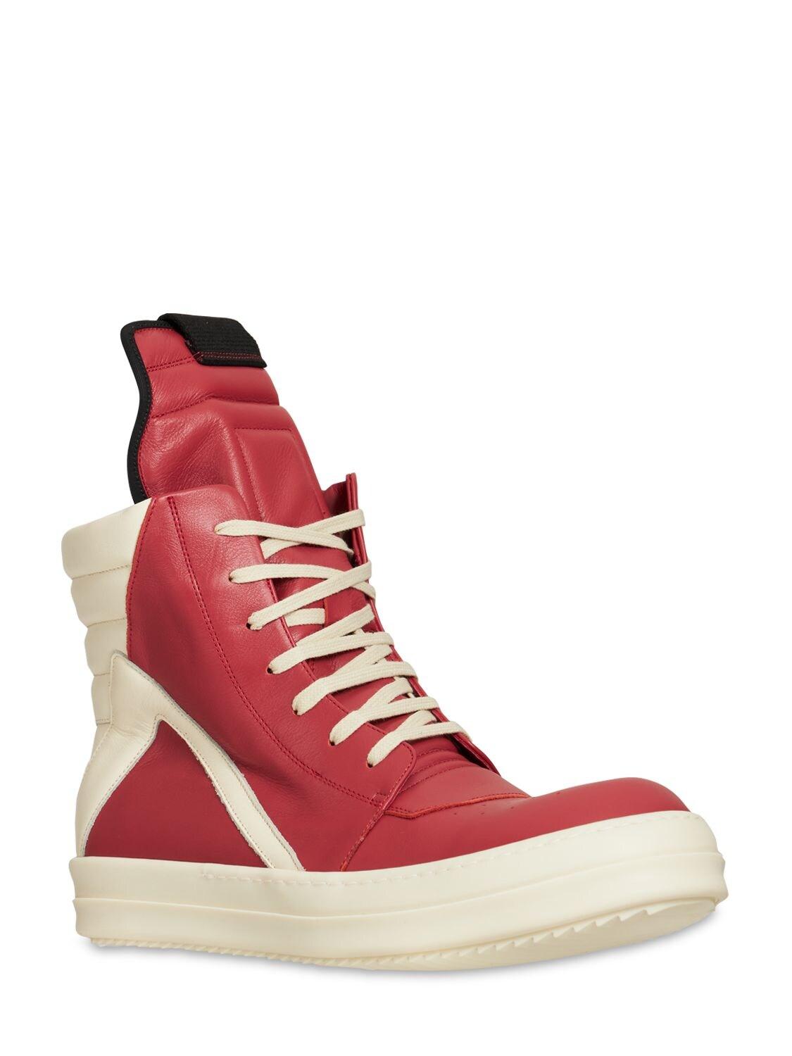 Rick Owens Geobasket Leather High Top Sneakers in Red for Men | Lyst